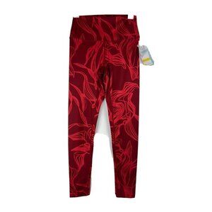 Zella Womens Floral Leggings Size S Red Sun Ribbon Full Length High Waist Rise